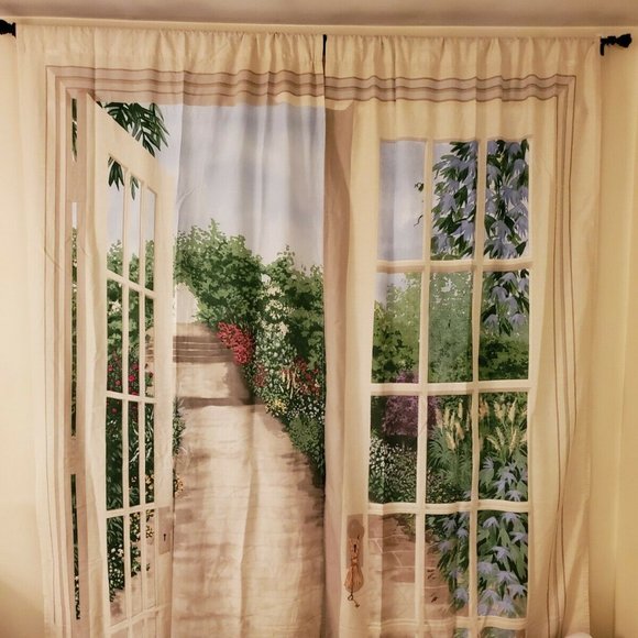 Louise Hamil Other - Louise Hamil Window Art English Garden 2 Panels 36 x 84 New Curtains Scene